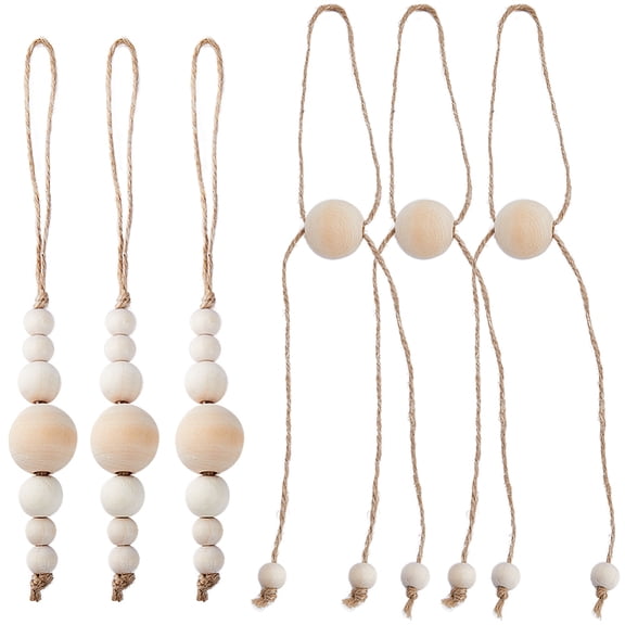 2 Sets 2 Style Hemp Rope Napkin Rings with Wood Beads Napkin Holder Ornament Restaurant Dinner Table Accessories BurlyWood 165-170mm 1 set/style