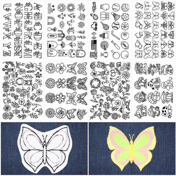 2 Sets 2 Style Non-Woven Embroidery Drawing Sketch Mixed Shapes Black 297x210mm 4pcs/set 1 set/style Craft