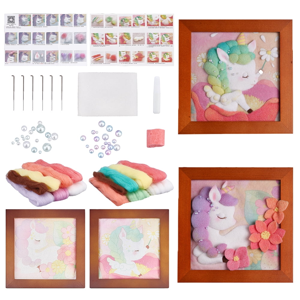 2 Sets 2 Style Unicorn Pattern Photo Frame Needle Felting Kits for Beginners Mixed Color 183x183x20mm 1 set/style DIY
