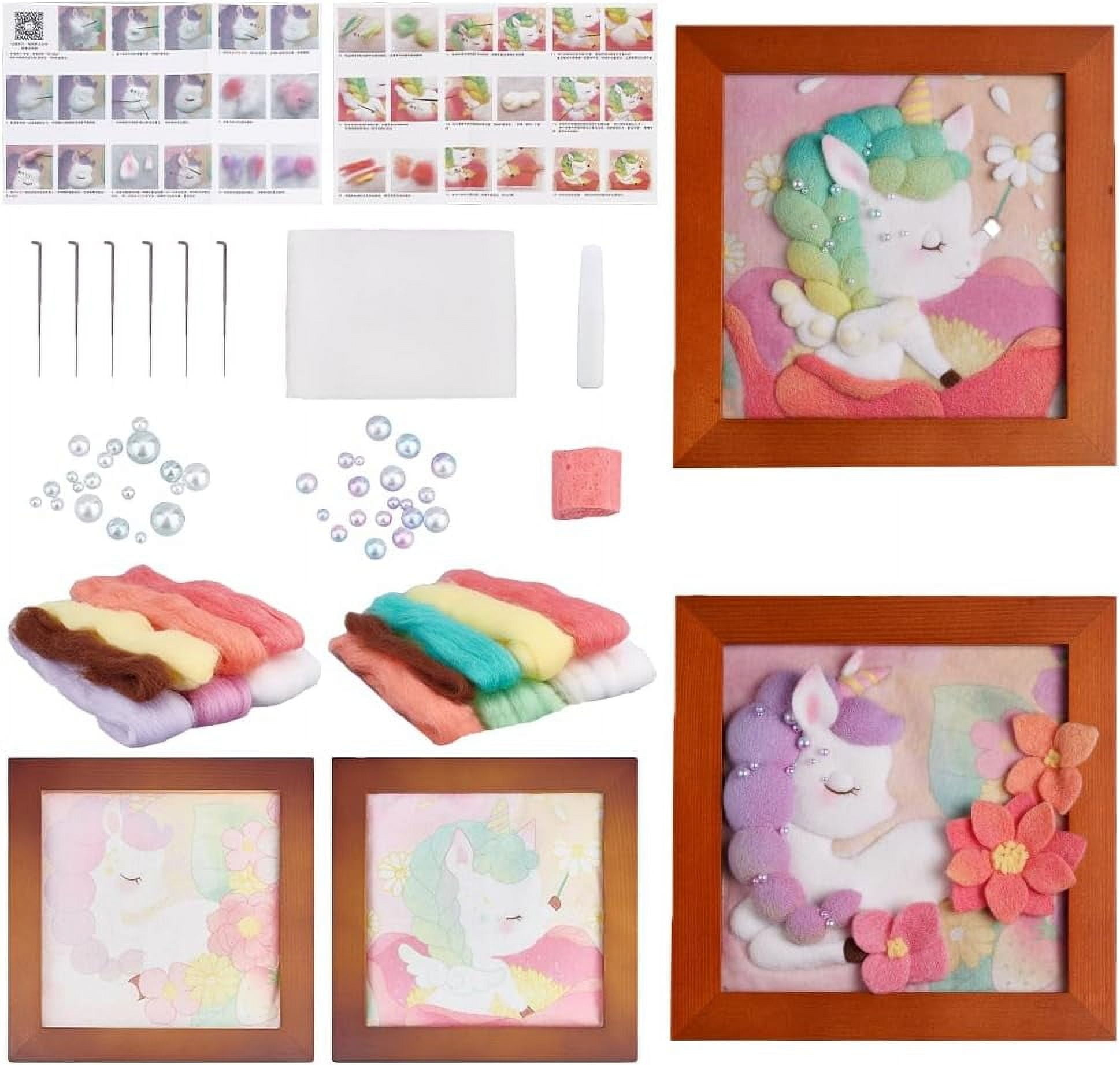 2 Sets 2 Style Unicorn Pattern Photo Frame Needle Felting Kits for Beginners Mixed Color 183x183x20mm 1 set/style