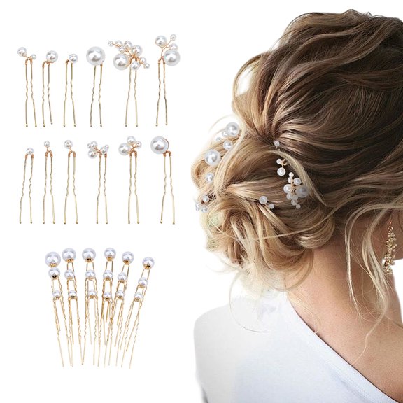 2 Sets 2 Styles Iron Hair Forks for Women with Round Plastic Imitation Pearl Light Gold 67~80x6.5~35x5~18mm 1 set/style