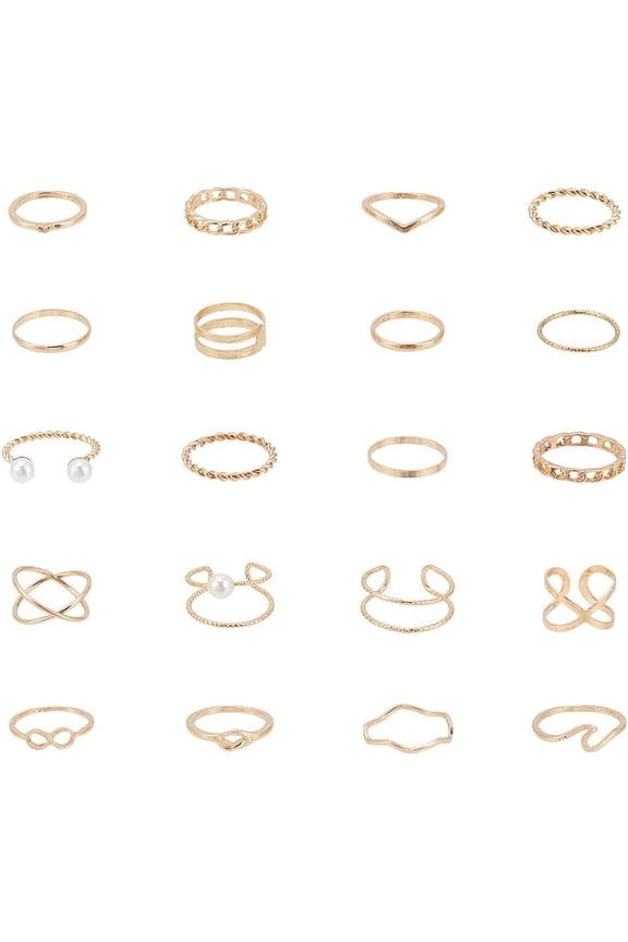 2 Sets 2 Styles Plastic Imitation Pearl Open Cuff Rings Set Simple Thin Alloy Stackable Rings for Women Light Gold Inner Diameter: 15~19.5mm