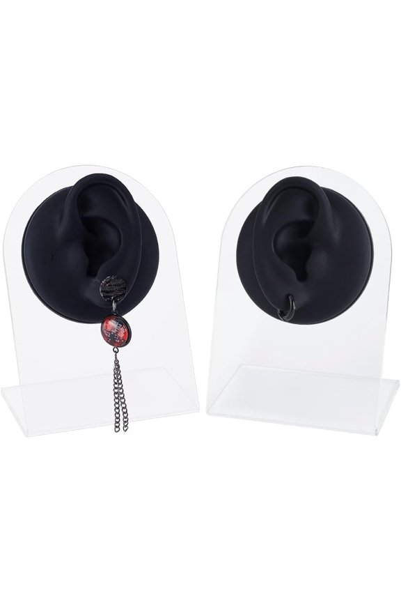 2 Sets 2 Styles Soft Silicone Ear Displays Mould Earrings Ear Stud Display Teaching Tools for Piercing Suture Acupuncture Practice Black 6.4x2.5cm 1 set/style