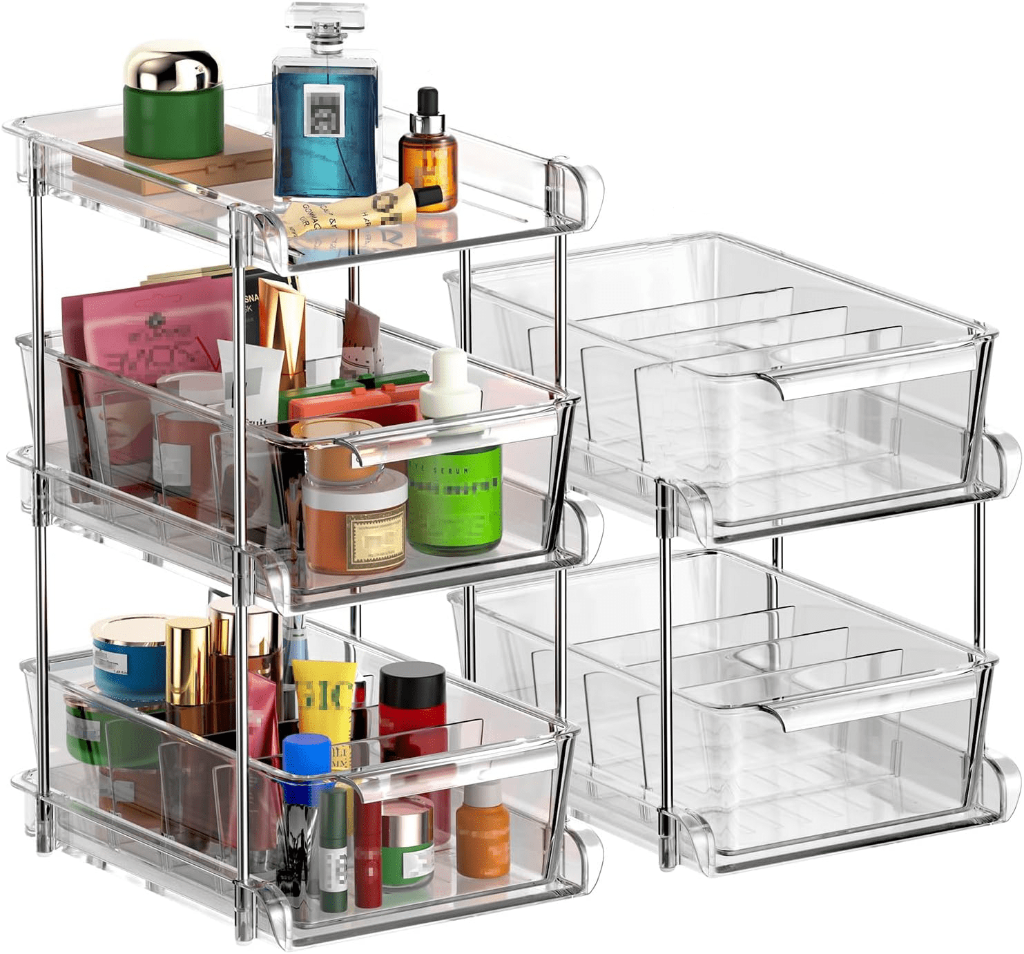 REALINN 3 Tier Clear Organizer with Dividers for Counter/Cabinet, Multiuse  Pull-Out Storage Container - Bathroom, Vanity Makeup, Kitchen, Pantry