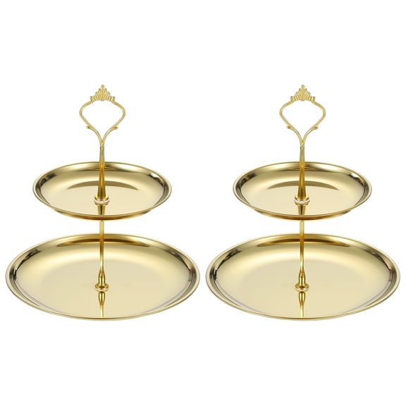 2 Sets 2-Tier Cupcake Stand Holder, Round Tiered Serving Tray Stainless Steel Cup Cake Stand for Dessert Fruit Table Birthday Party Decoration Display, Gold