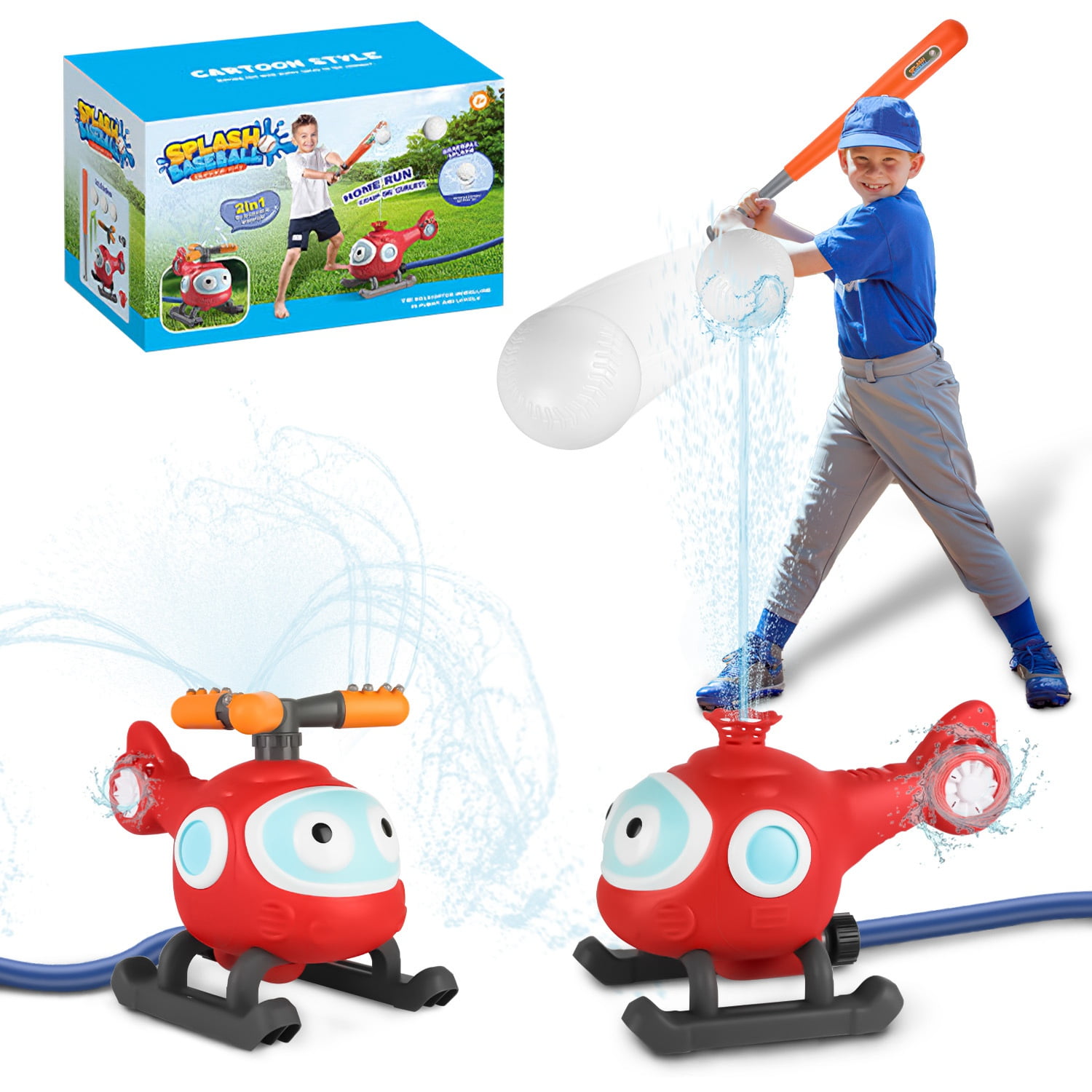 SGM 2-in-1 Water Sprinkler & Baseball Toy – Helicopter Design For Garden Play