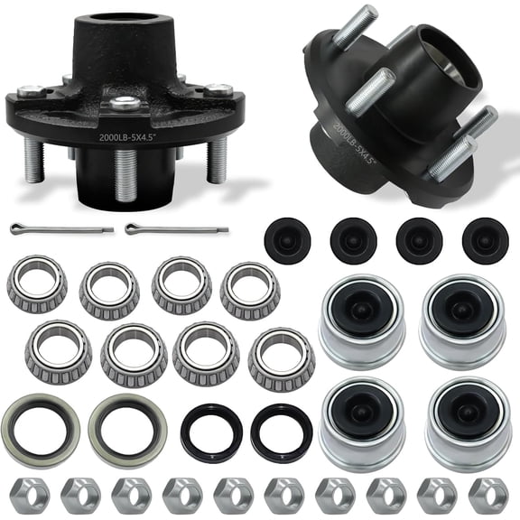 2 Sets 2000 lb Trailer Hub Kit, 5 Bolt 4.5" Trailer Hub for 1" and 1-1/16" Straight Spindle, 5x4.5 Boat Trailer Hubs with Dust Cap and Rubber Plug