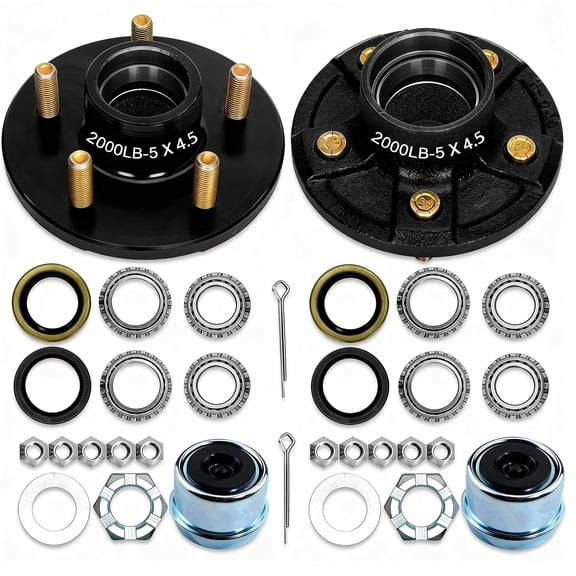 2 Sets 2000Lbs Trailer Hub Kit 5 Bolt 4.5",5 Lug Trailer Wheel Hub Fit 1" and 1-1/16" Trailer Straight Spindles,5×4.5 Trailer Axle Kit,Boat Trailer Hubs 5 Lug(only for Straight Spindle)