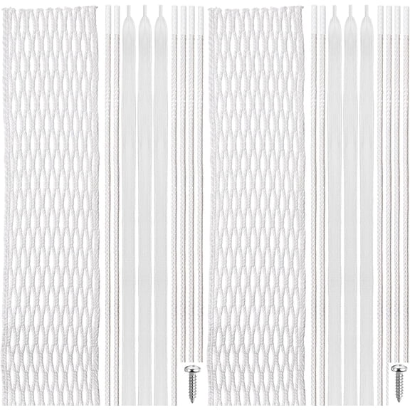2 Sets 24 Pcs Semi-Soft Polyester Lacrosse 3.0 Mesh and Stringing Kit Lacrosse Player String Kit 2 White Mesh 6 Shooting Laces 4 Shooting Cords 10 Sidewall Strings 2 Screws for Sticks
