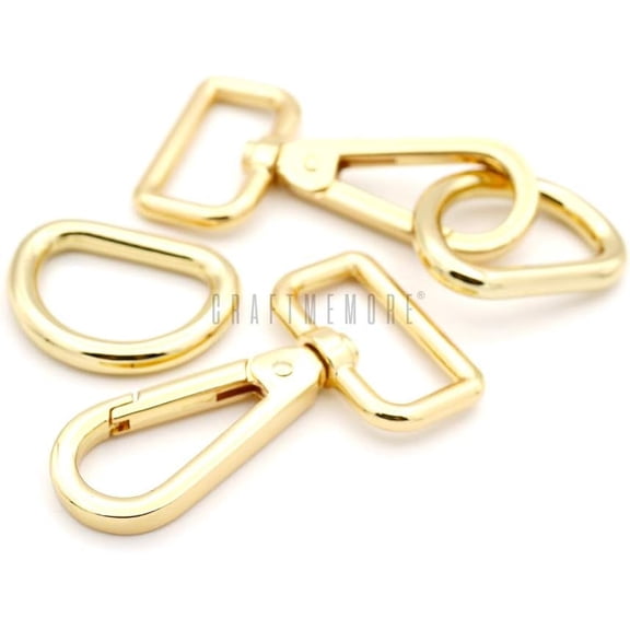 2 Sets 3/4" Swivel Push Gate Snap Hooks Lobster Claw Clasp with 3/4 inch D-Rings Purse Making Accessories SC21D (3/4 inch, Gold)