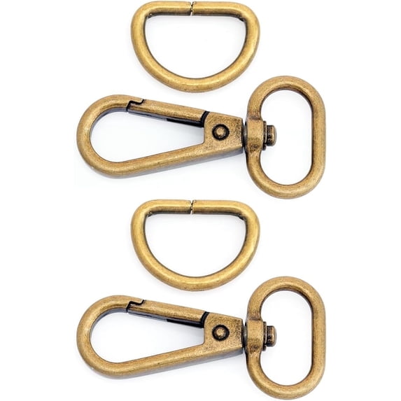 2 Sets 3/4" Swivel Snap Hooks Lobster Clasp Push Gate Fashion Clips with 3/4" D Rings Bag Craft Accessories FSD2 (Antique Brass, 3/4 Inch)