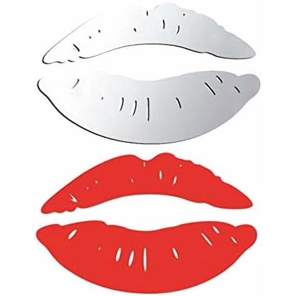 2 Sets 3D Large Lips Mirror Wall Stickers, Kiss Shape Wall Art Decals, Acrylic DIY Self-Adhesive Wallpaper Murals for Bedroom, Living Room, Bathroom Home Decor (Silver and Red)