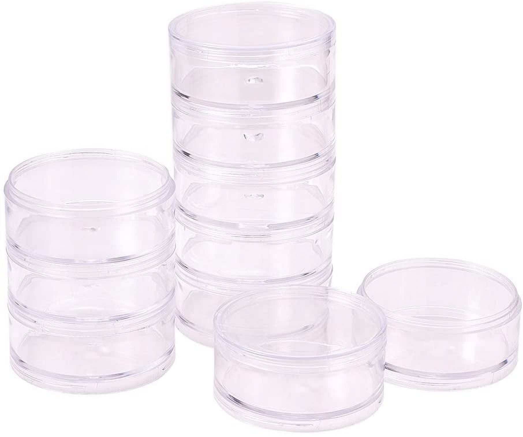 2 Sets 5 Layer Cylinder Stackable Bead Containers Plastic Round Clear  Storage Organizer Box with Screw Lid for Make Up, Eye Shadow Nails Powder  Gems