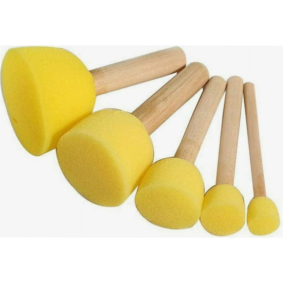 2 Sets of (5 Sizes/Set) 10pcs Round Stencil Sponge Wooden Handle Foam Brush Set Painting Tools for Kids DIY Painting Stencils Arts and Crafts Tool Accessories