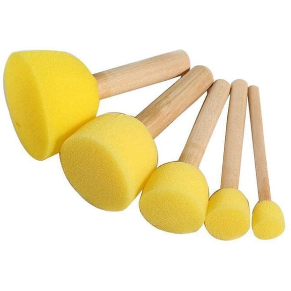 2 Sets of (5 Sizes/Set) 10pcs Round Stencil Sponge Wooden Handle Foam Brush Set Painting Tools for Kids DIY Painting Stencils Arts and Crafts Tool Accessories