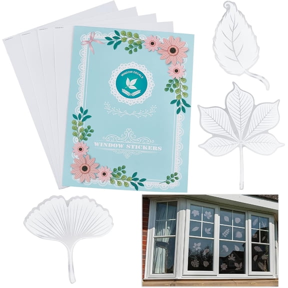 2 Sets 52 Pcs Window Film Adhesive Stickers Leaf Pattern Bird Anti-Collision Window Sticker Clear Non Adhesive Window Coverings