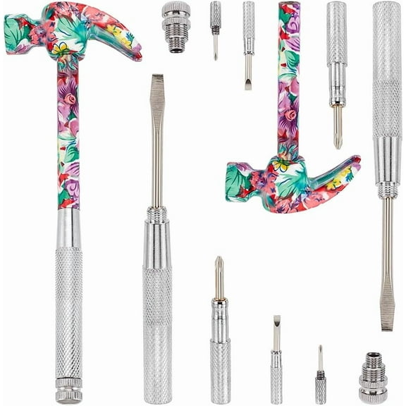 2 Sets 6 in 1 Metal Hammer & Screwdriver Set Multifunctional Metal Mini Hammer Small Multitool Hammer with Slotted/Flat Head Phillips Screwdriver Hammers Tools