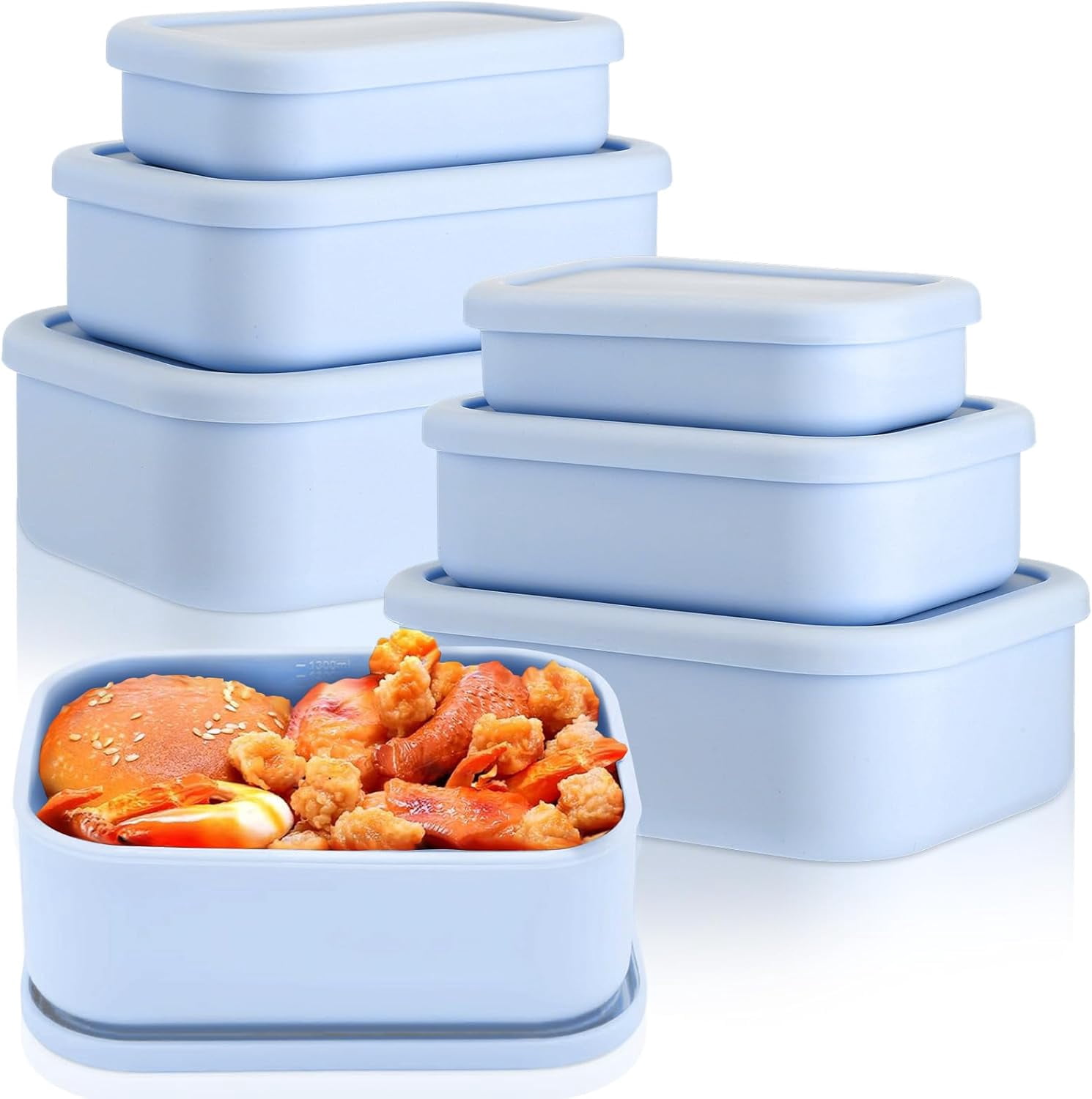 2 Sets of 6 Silicone Food Storage Containers with Lid Silicone Bento ...