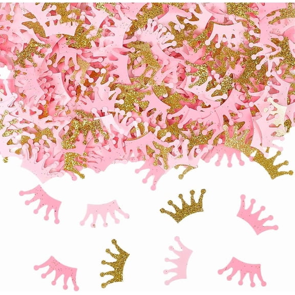 2 Sets 600Pcs Glitter Confetti Gold Table Scatter PVC Pink Sprinkle Shiny Princess Prince King Small Craft Party Confetti Accessories for Table Birthday Shower Party DIY Decoration