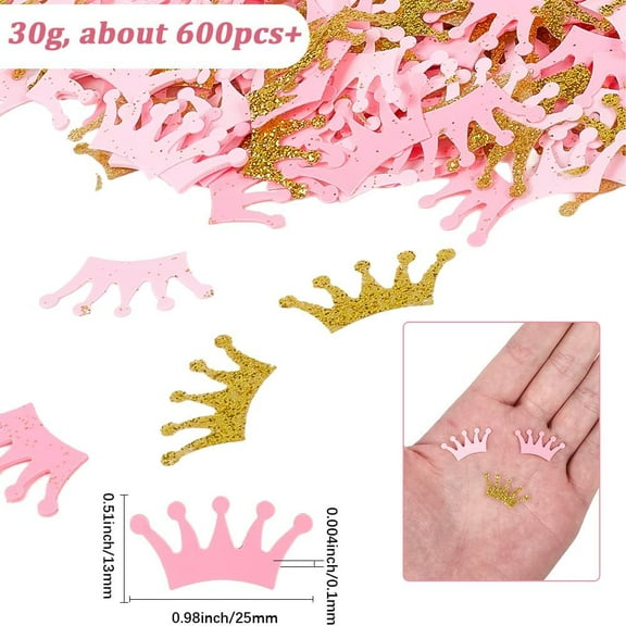 2 Sets 600Pcs Glitter Crown Confetti Gold Table Scatter PVC Pink Sprinkle Shiny Princess Prince King Small Craft Party Confetti Accessories for Table Birthday Shower Party DIY Decoration