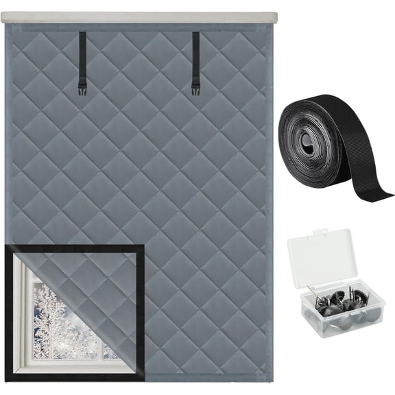 2 Sets 63"x39" Thermal Window Cover - Oxford Fabric Winter Insulation, Keep Warm for Home/RV/Basement, Grey