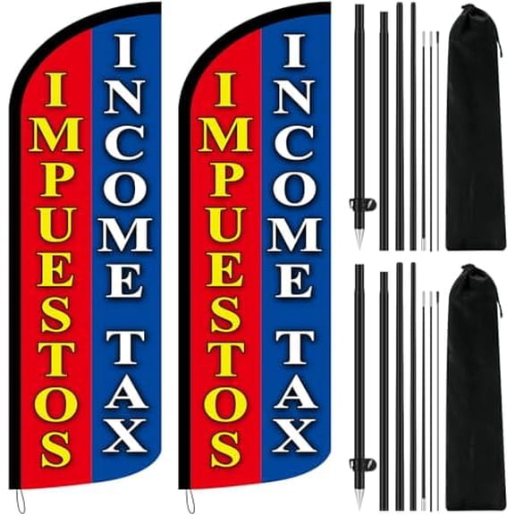 2 Sets 8.2 ft Impuestos Income Tax Feather Flag Banner with Pole Kit Tax Swooper Signs for Business Outdoor Advertising$$Other