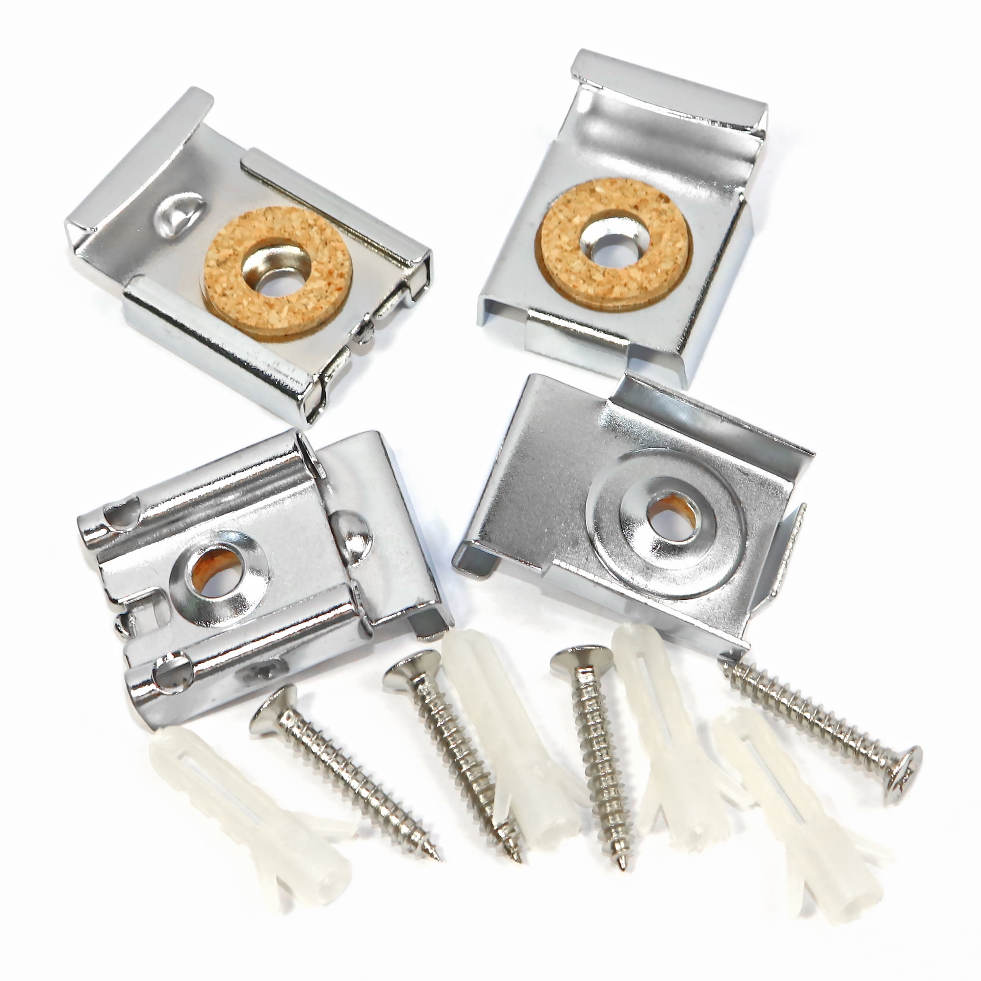 4 Sets (16 Pieces) Spring Loaded Mirror Hanger Clips Set Unframed Mirror  Mount Clips with Screws and Rawl Plugs