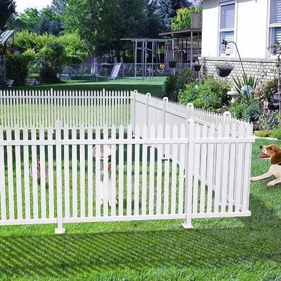 2 Sets 84"x36" Vinyl Picket Fence Panel White PVC Garden Decorative Fence for Yard Border Outdoor Patio Pet Barrier Temporary Small Dog Fence(34x2 Pickets, Straight)$$Garden & Patio