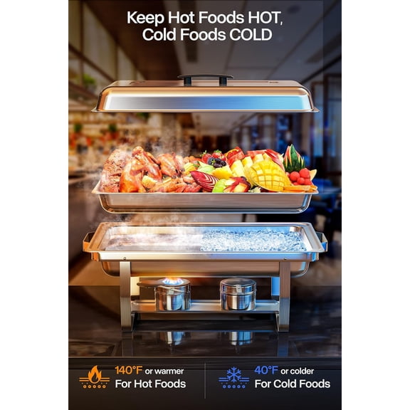 2 Sets 9QT Stainless Steel Buffet Catering Chafing Dish Christmas Gift For Home Outdoor Parties