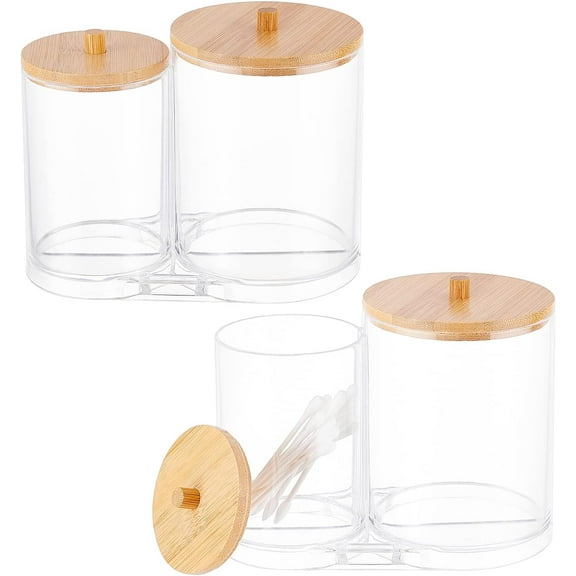 2 Sets Acrylic Cotton Swab Storages Makeup Pads Container Swab Containers Cotton Swab Ball Pad Holders with Bamboo Lid for Cotton Balls Swabs Q-Tips Organization 2pcs