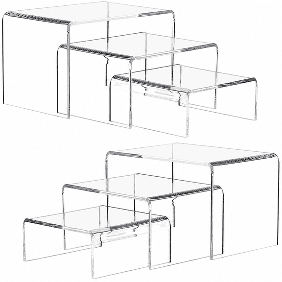 2 Sets of Acrylic Display Risers (8.3cm, 10.4cm, 12.3cm) Transparent Product Supports, Cupcake Stands, Transparent Dessert Display Stands, Candy Bar Risers, Character Promotion