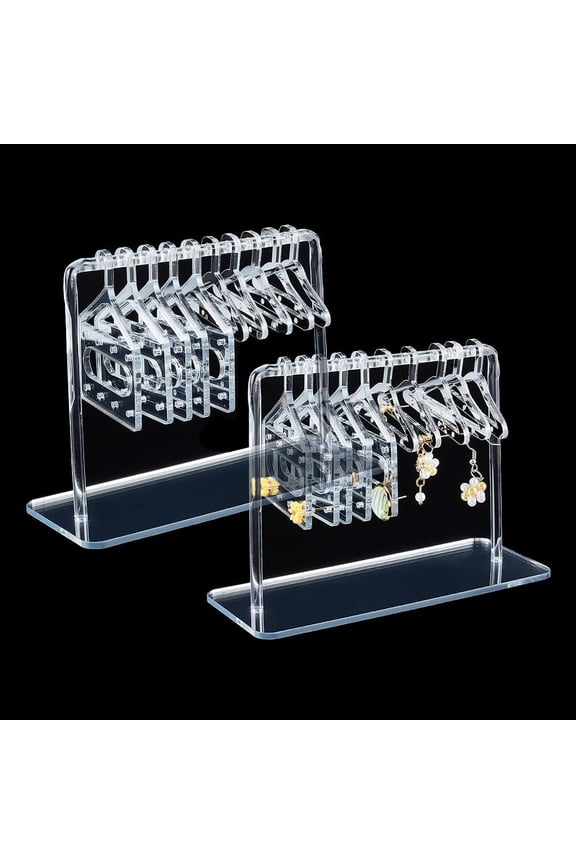 2 Sets Acrylic Earring Display Hanger Rack Coat Hanger Shaped Earring Organizer Holder with 10Pcs Mini Hangers Silver Finish Product: 6x15x10.5-11cm