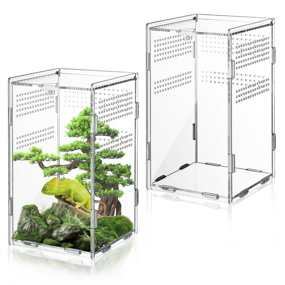 2 Sets Acrylic Mini Reptile Tank Accessories, Mini Tarantula Enclosure with Locking, Terrarium for Reptiles Jumping Spiders