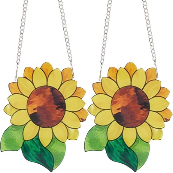 2 Sets Acrylic Sunflower Window Hanging Suncatcher Wall Decor Sunflower Stained Hanging Ornament Opaque Sun Catcher with Iron Chains Clasps Gift