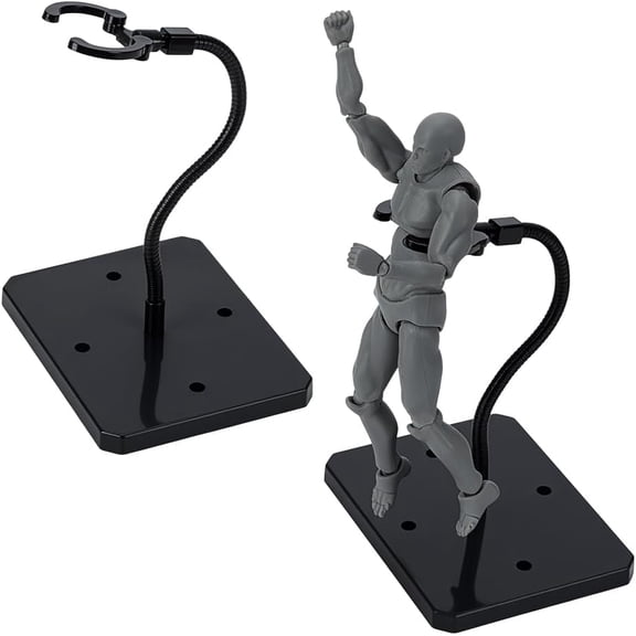 2 Sets Action Figure Display Stands with Adjustable Snake Bones 3.66x2.87x7.87inch Black Plastic Minifigures Display Stand with Rectangle Base Support Holder DIY