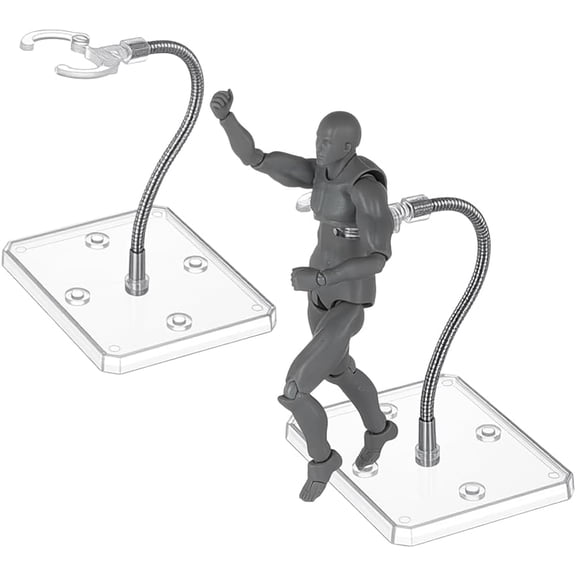 2 Sets Action Figure Display Stands with Adjustable Snake Bones 3.66x2.87x7.87inch Clear Plastic Minifigures Display Stand with Rectangle Base Support Holder for HG RG SHF Figures ModelClear