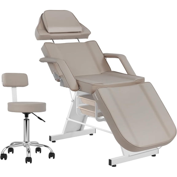 2 Sets Adjustable Tattoo Chair with Hydraulic Stool Multipurpose for Esthetician Spa Gray