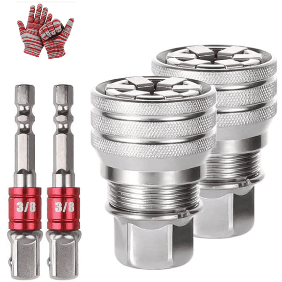 2 Sets Adjustable Universal Socket Wrench Tool Set - Multi-Function 10mm-19mm Universal Maintenance Socket for 3/8" Drive Ratchet, Torque Wrench & Power Drill