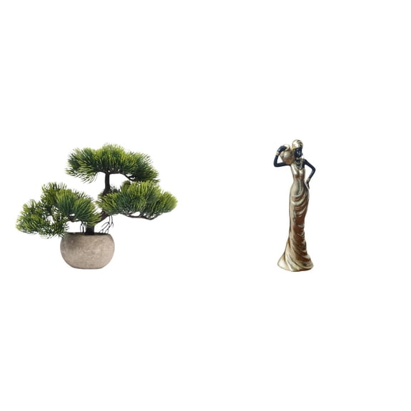 2 Sets African Figurine Art Sculpture Artificial Bonsai Tree Tribal Lady Ornament Resin Material Desk Centerpiece