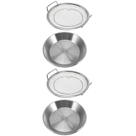 2 Sets Air Fryer Strainer Snacks Storage Tray Oven Baking Pan Microwave Bacon Tray Plate for Snack Fried Food Holder