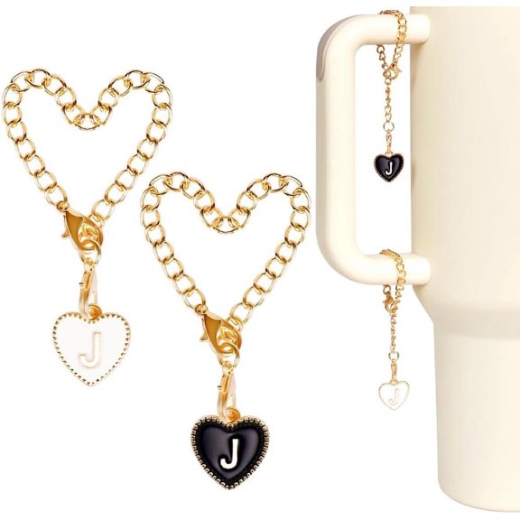 2 Sets Alloy Enamel Cup Pendant Decorations with Iron Link Chain and Lobster Clasp Light Gold Heart Letter D 76mm 2pcs/set for Handmade