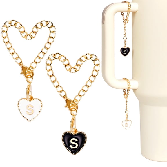 2 Sets Alloy Enamel Cup Pendant Decorations with Iron Link Chain and Lobster Clasp Light Gold Heart Letter S 76mm 2pcs/set DIY