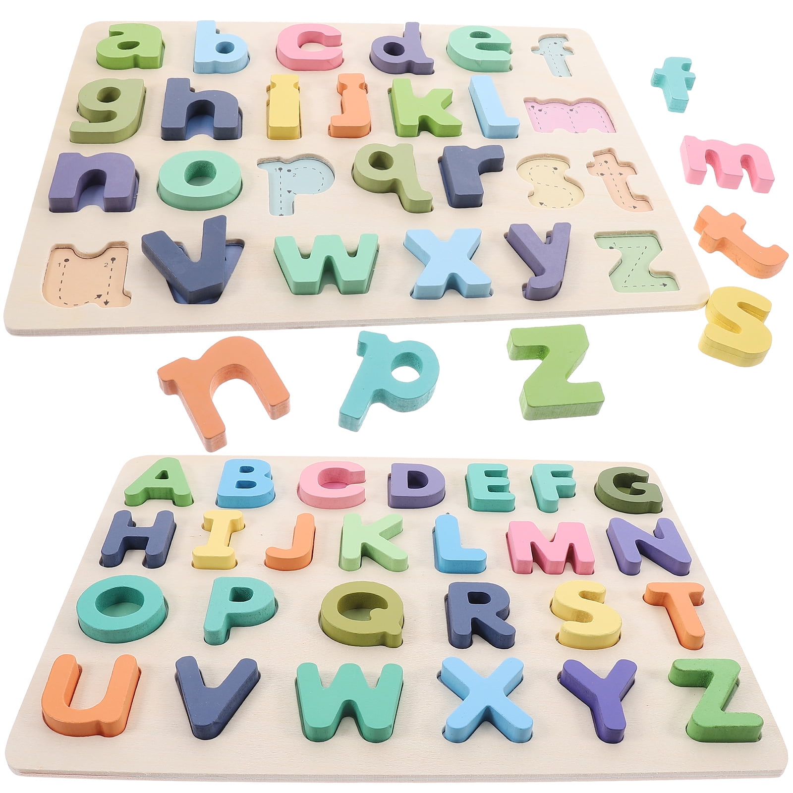 2 Sets Alphabet Cognition Puzzle for Infants and Toddlers Toy Puzzles Floor Wooden Toys Kids Baby English Playset Child