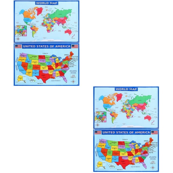 2 Sets America Map Wall United States Poster Geography Base Travel