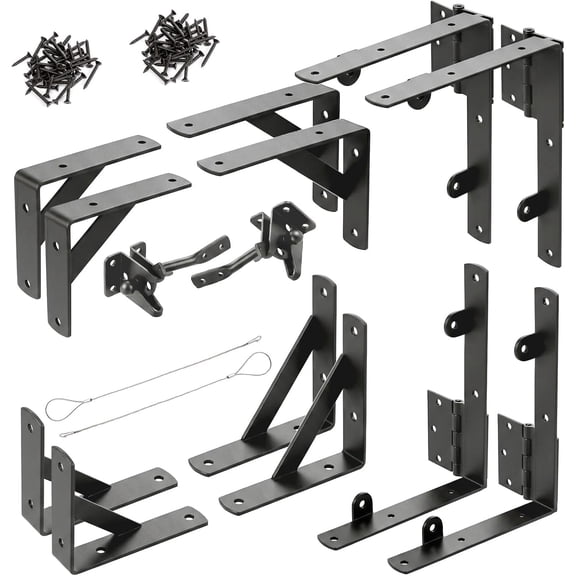 2 Sets Anti Sag Gate Kit for Wooden Fence, Heavy Duty Gate Hardware with Corner Brace Brackets, Welded Hinges and Self-Locking Gate Latch, No Sag Fence Gate Kit