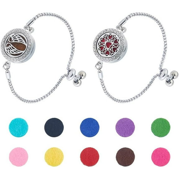 2 Sets Aromatherapy Essential Oil Diffuser Bracelet 316 Stainless Steel Slider Bracelet 9.61 Inches Aromatherapy Locket Adjustable Bracelet with 20pcs Refill Pads for Women for DIY