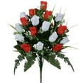 thumbnail image 1 of 2 Sets Artificial Rose Bouquet for Cemetery,Silk Flowers with Vase for Outdoor Grave Decor,Long-Lasting Memorial Arrangement for Headstone, 1 of 5