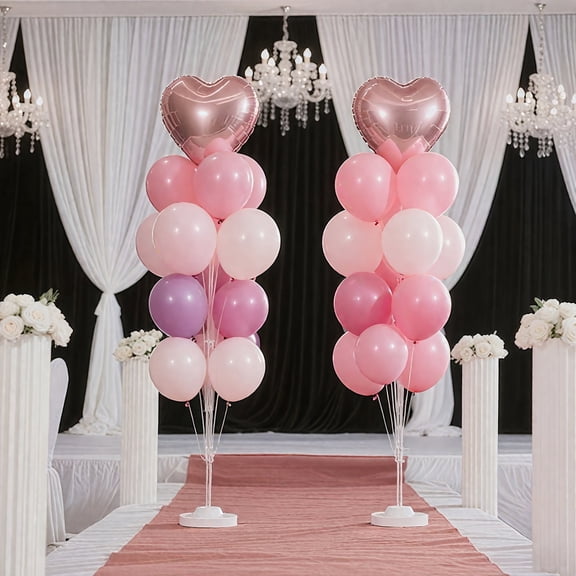 2 Sets Balloon Stand Kit for Party Decorations, 63 Inch Tall Balloon Holder with Water-Filled Base, Reusable Column Stand for Wedding Birthday Christmas New Year Valentine's Day