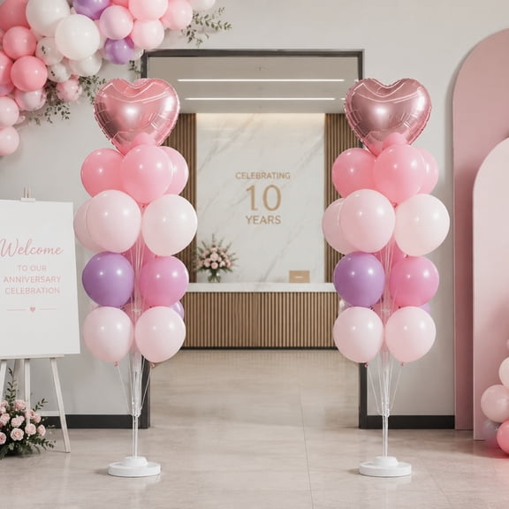 2 Sets Balloon Stand Kit for Party Decorations, 63 Inch Tall Balloon Holder with Water-Filled Base, Reusable Column Stand for Wedding Birthday Christmas New Year Valentine's Day