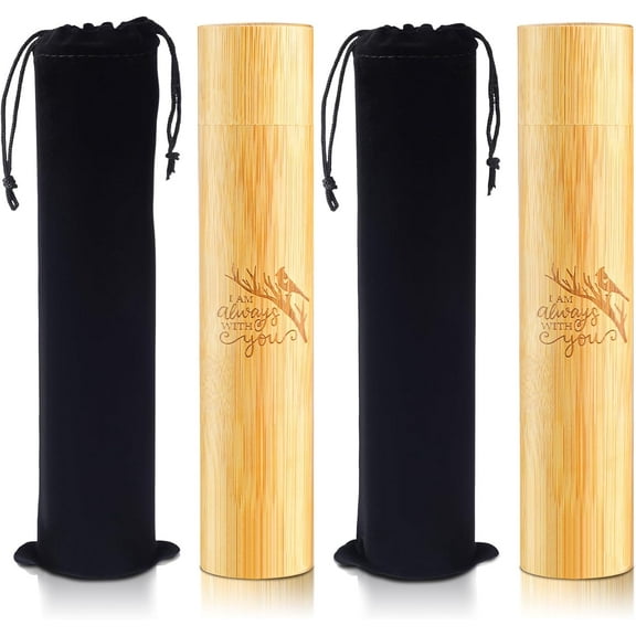 2 Sets Bamboo Scattering Cremation Ash Urns - Biodegradable for Human Adult, Small Tube Keepsake and Black Velvet Bag for Humans, Male, Women, Pet Dog, Cat Ashes (Cardinal)